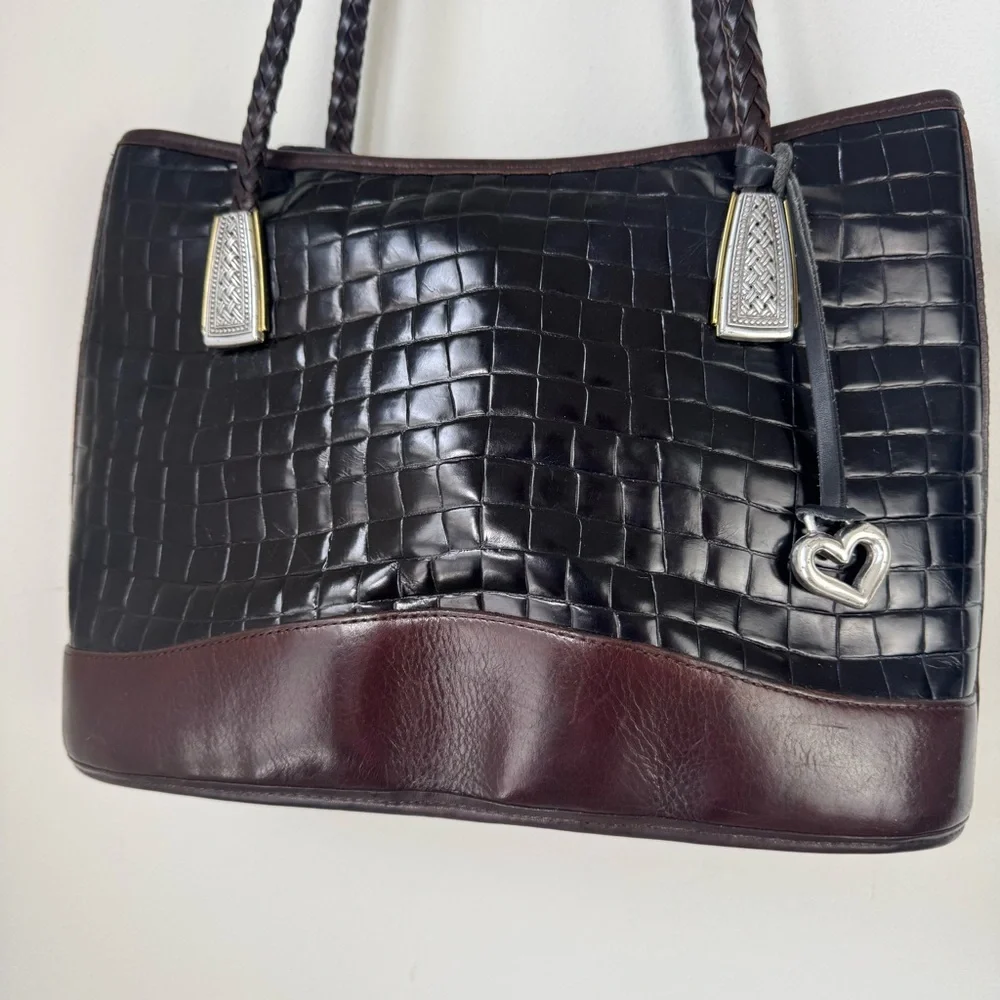 VINTAGE Brighton Satchel Croc Leather Handbag Purse 133757 Black & Brown - Picture 4 of 10